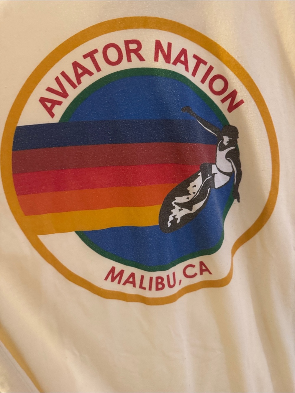 Aviator Nation Cream Tee with Multi-Stripe Retro Circle Logo - Picture 3 of 6